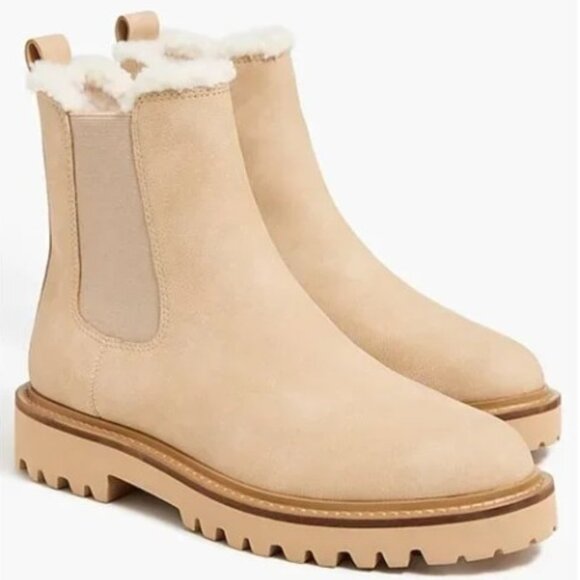 J. Crew Sherpa-Lined Lug Sole Chelsea Boots in Camel - Picture 1 of 6